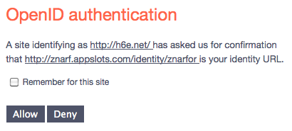 OpenId authentication screenshot